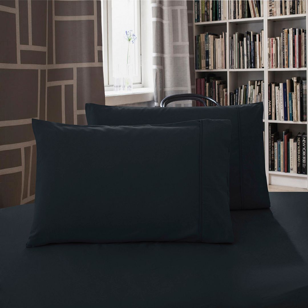 Pillowcases: 1000TC Premium Ultra Soft Standrad size Pillowcases 2-Pack - Black