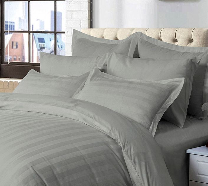 Duvet Covers: 1000TC Ultra Soft Striped Queen Size Grey Duvet Quilt Cover Set