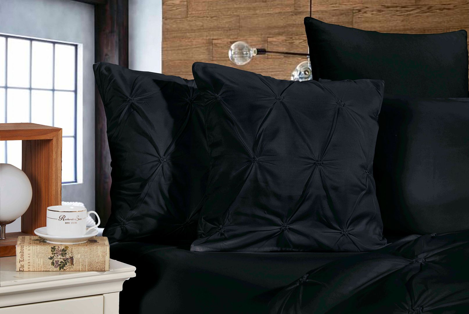 Sofa Accessories: Diamond Pintuck Premium Ultra Soft Cushion Covers 2-Pack - Black