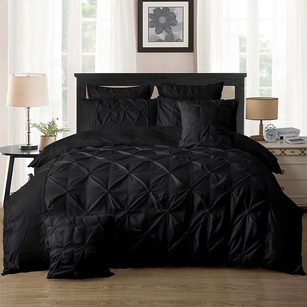 Duvet Covers: Diamond Pintuck King Size Black Duvet Quilt Cover Set