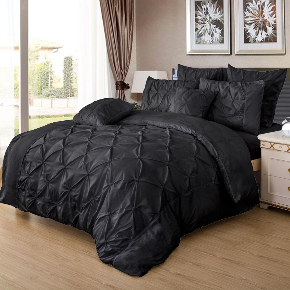 Duvet Covers: Diamond Pintuck King Size Black Duvet Quilt Cover Set