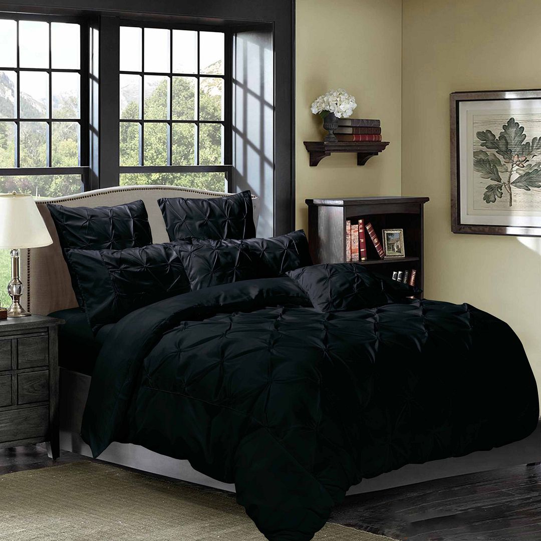 Duvet Covers: Diamond Pintuck King Size Black Duvet Quilt Cover Set