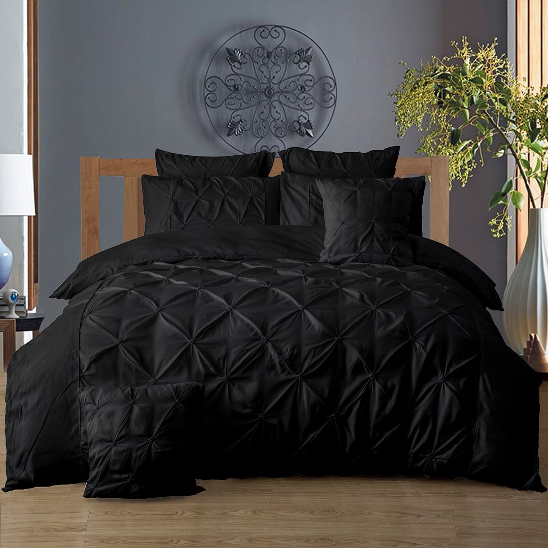 Duvet Covers: Diamond Pintuck King Size Black Duvet Quilt Cover Set
