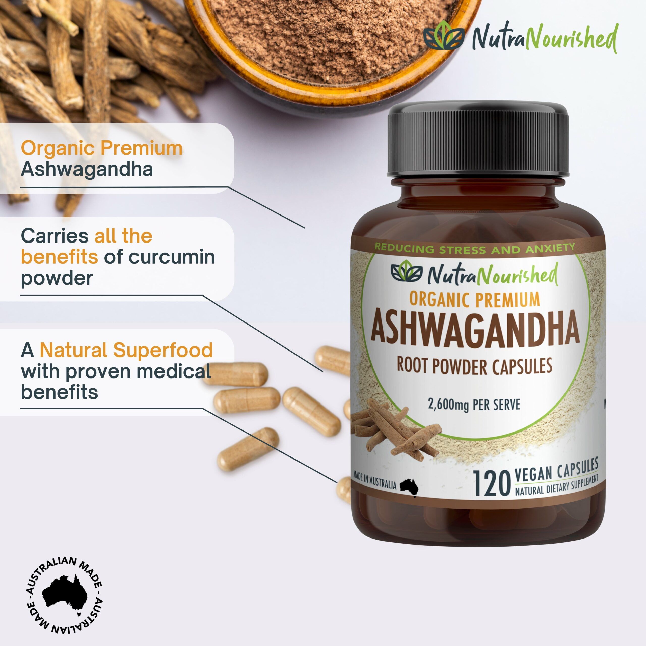 Vitamins & Supplements: Organic Ashwagandha Capsules (vegan)- Withania Somnifera - 120 Vegan Capsules