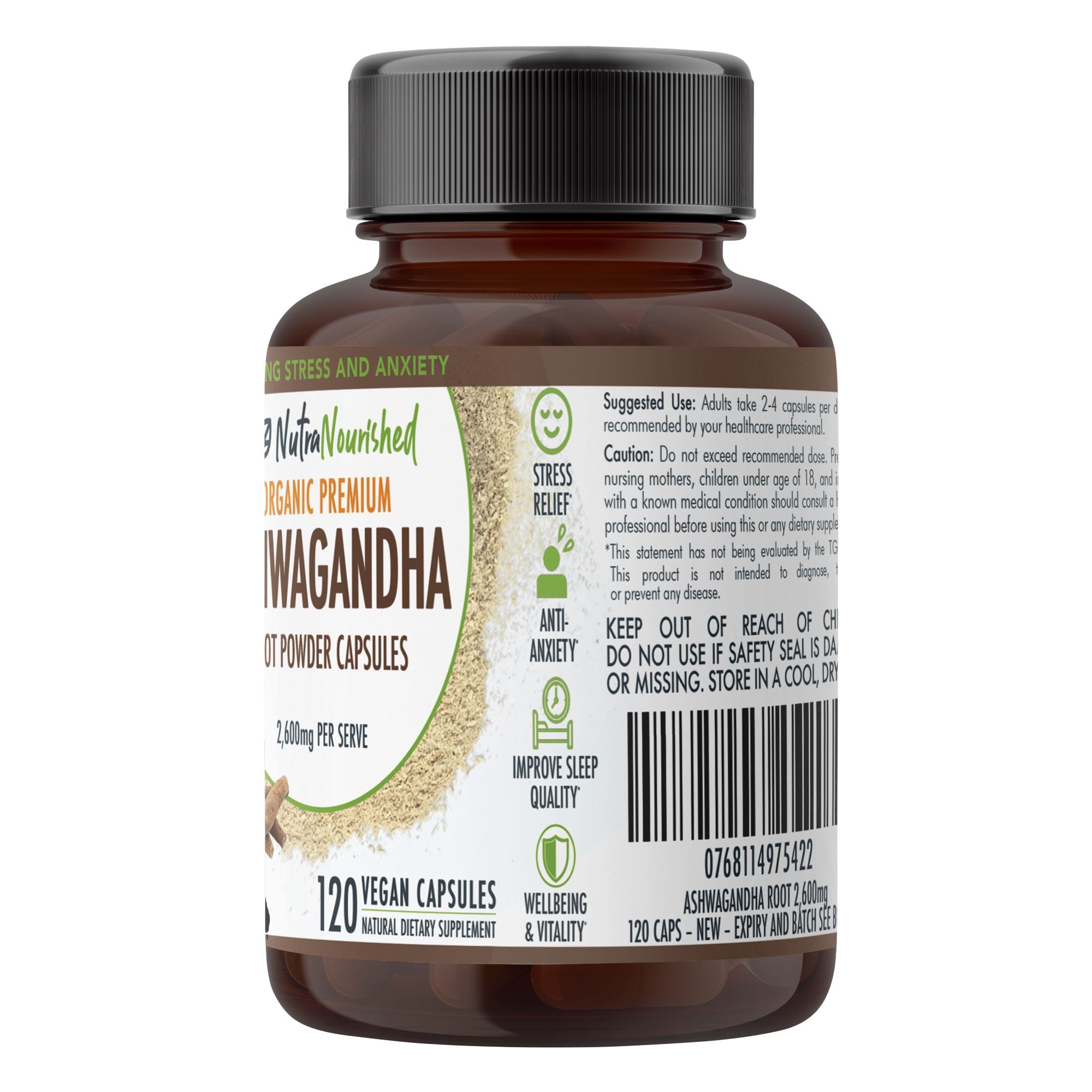 Vitamins & Supplements: Organic Ashwagandha Capsules (vegan)- Withania Somnifera - 120 Vegan Capsules