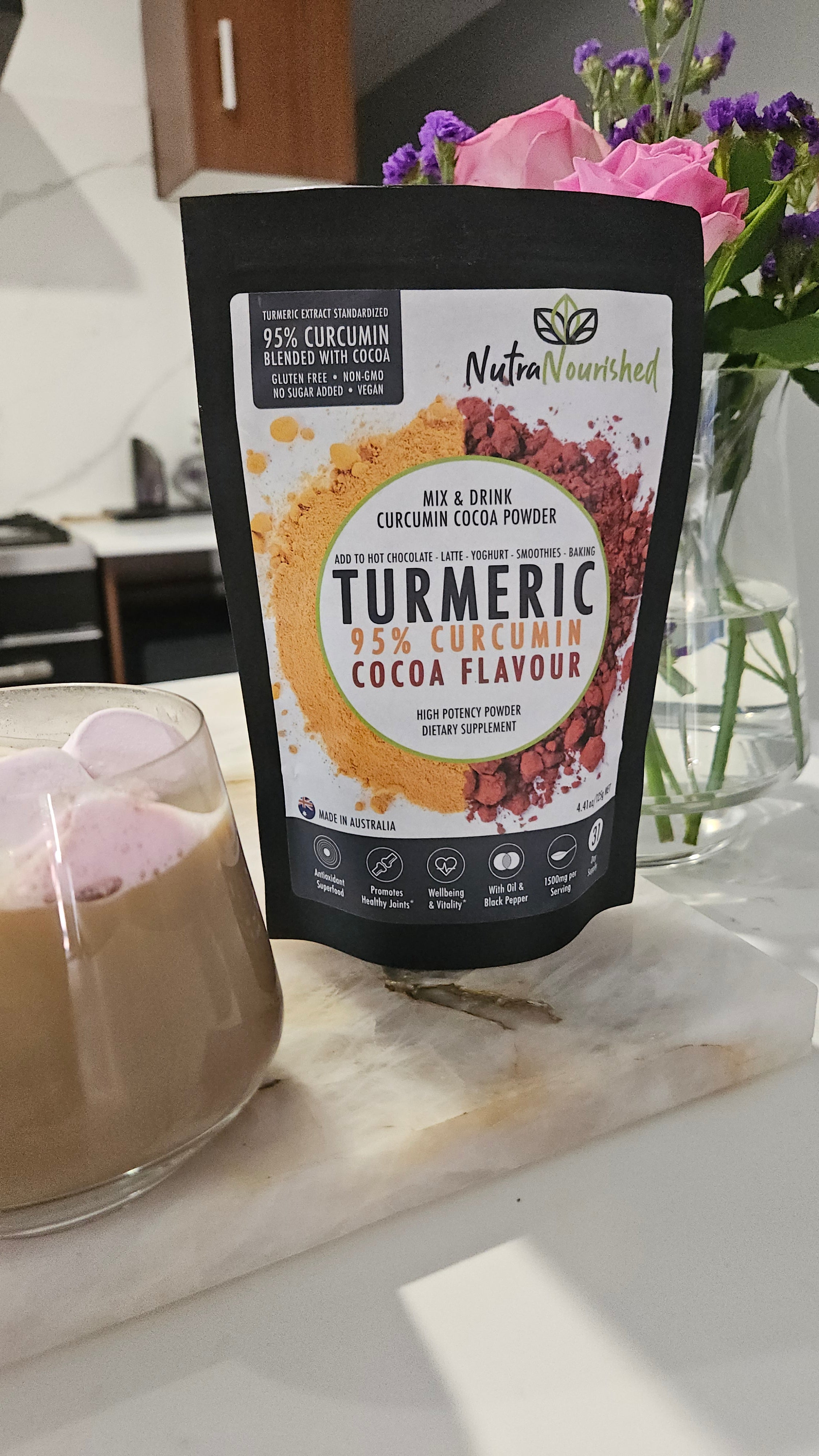 Vitamins & Supplements: 95% Organic Curcumin Extract Cocoa Flavour - Turmeric Powder With Black Pepper - Organic and with Black Pepper, 125g