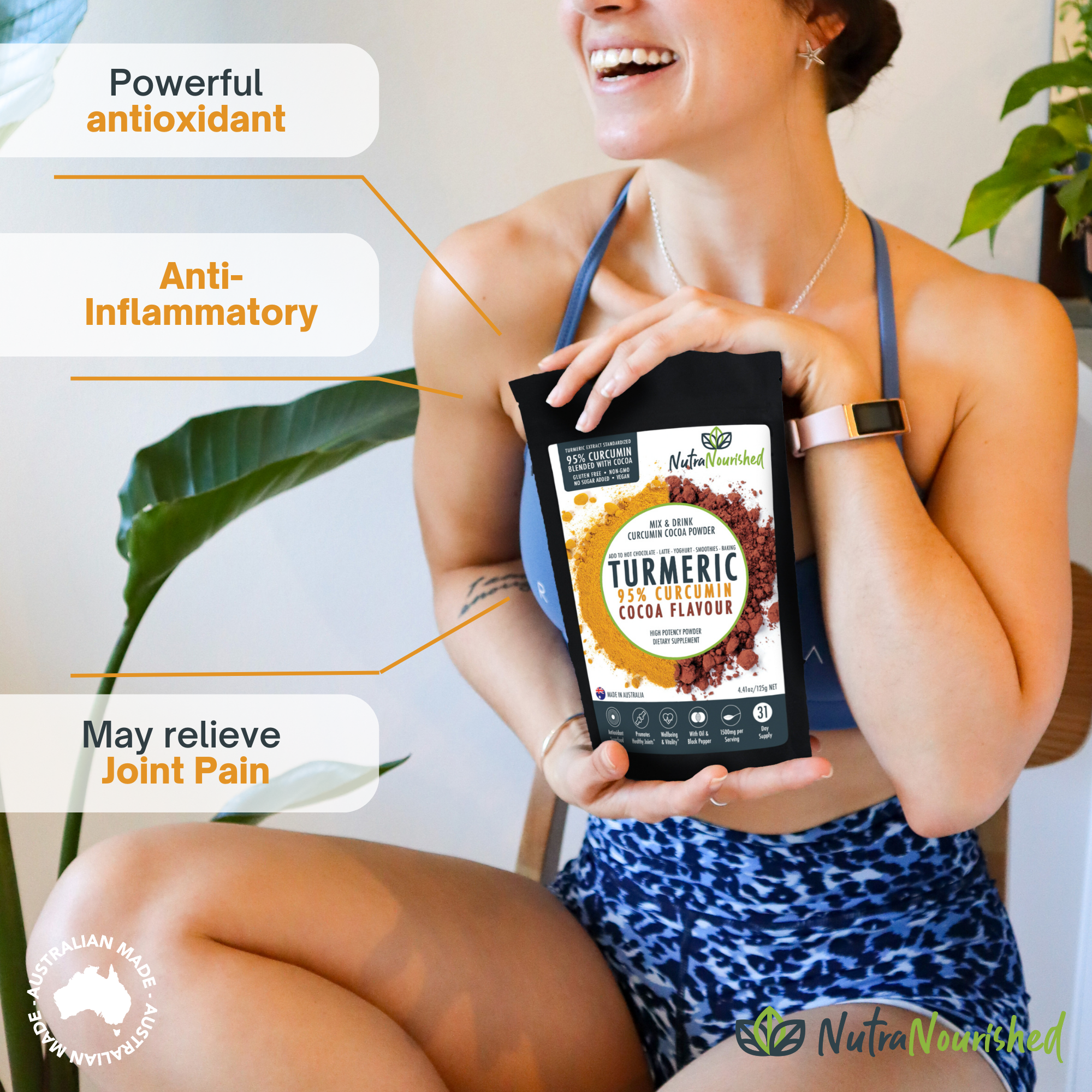 Vitamins & Supplements: 95% Organic Curcumin Extract Cocoa Flavour - Turmeric Powder With Black Pepper - Organic and with Black Pepper, 125g