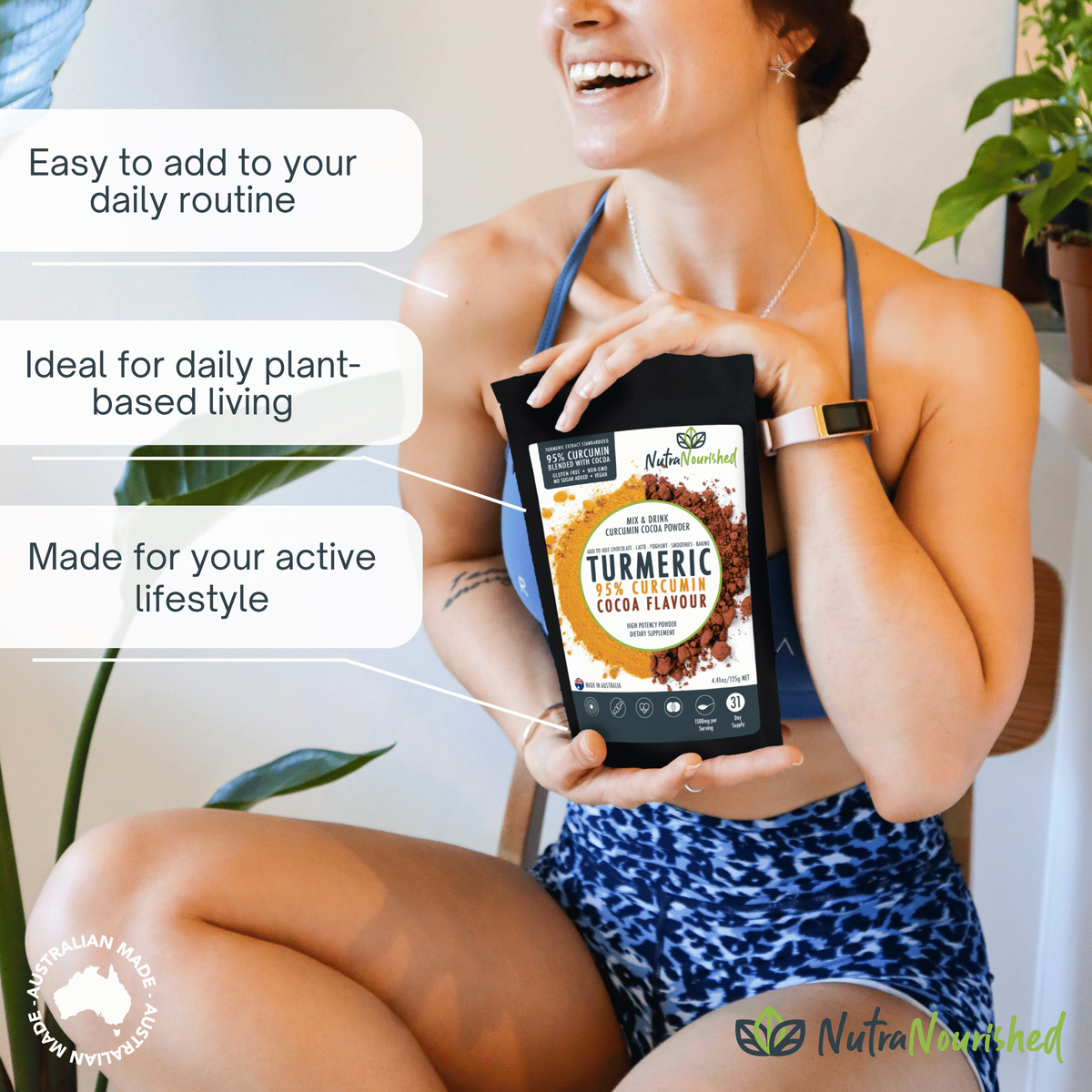 95% Organic Curcumin Extract Cocoa Flavour - Turmeric Powder With Black Pepper - Organic and with Black Pepper - 375g
