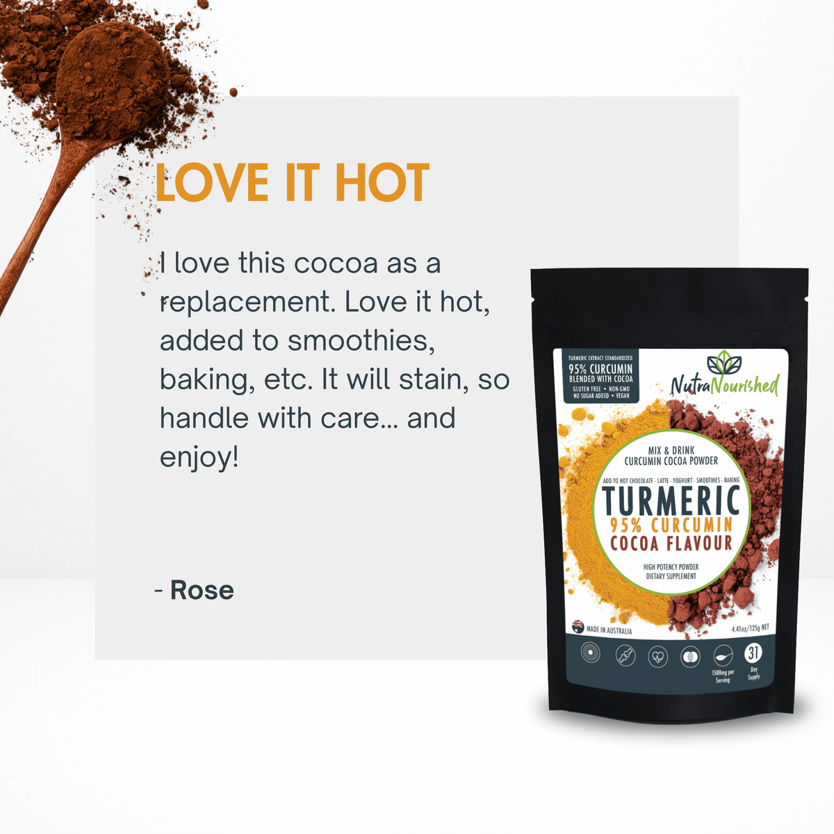 95% Organic Curcumin Extract Cocoa Flavour - Turmeric Powder With Black Pepper - Organic and with Black Pepper - 375g