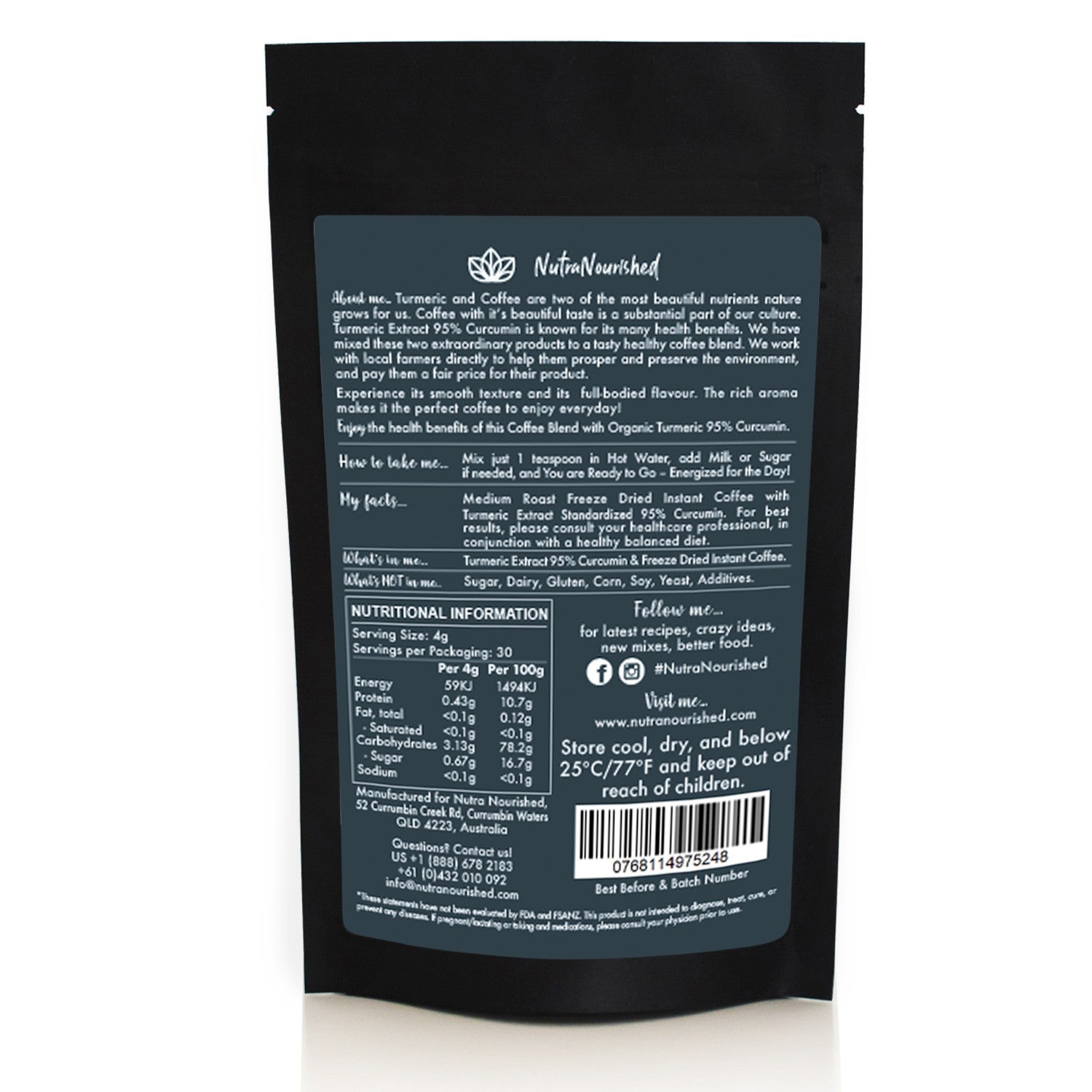 Pharmaceutical Supplies: Instant Coffee with 95% Pure Organic Curcumin - Turmeric Extract Powder (1,000mg) - 120g