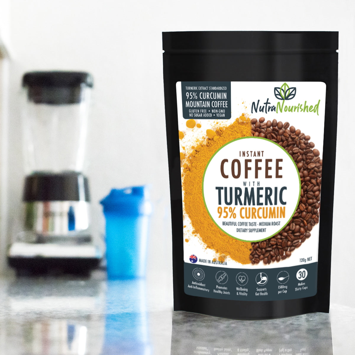 Pharmaceutical Supplies: Instant Coffee with 95% Pure Organic Curcumin - Turmeric Extract Powder (1,000mg) - 120g