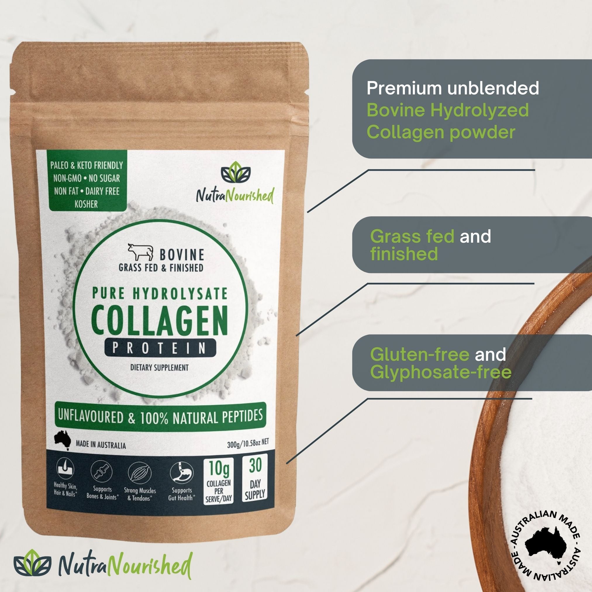 Vitamins & Supplements: Collagen Powder Tasteless & Unflavoured - 300g