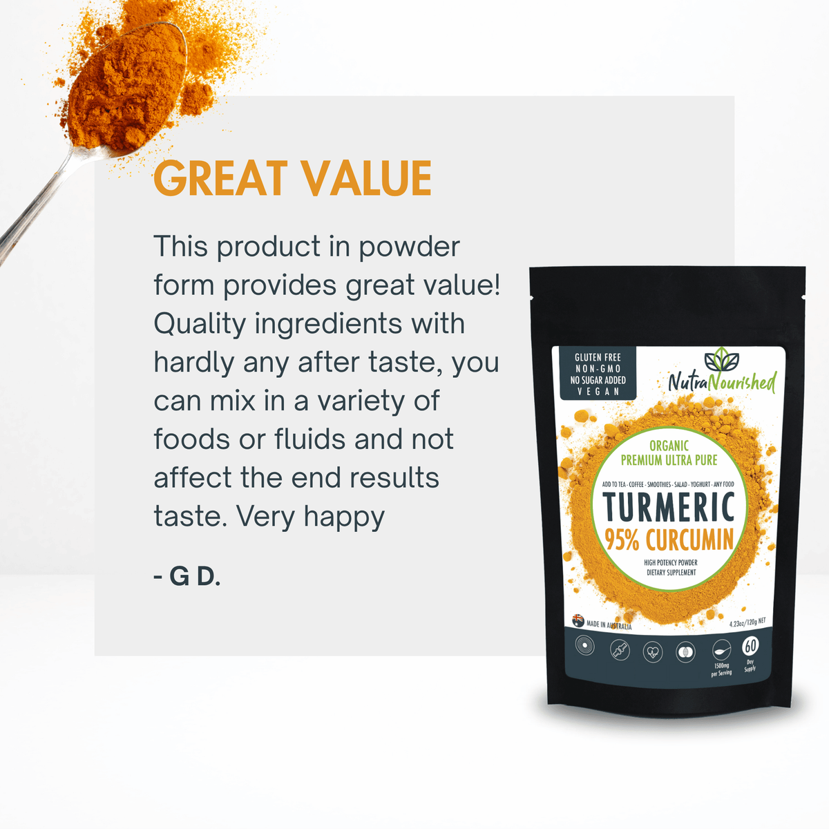 Pure Organic 95% Curcumin Powder (120g/2 months supply), Black