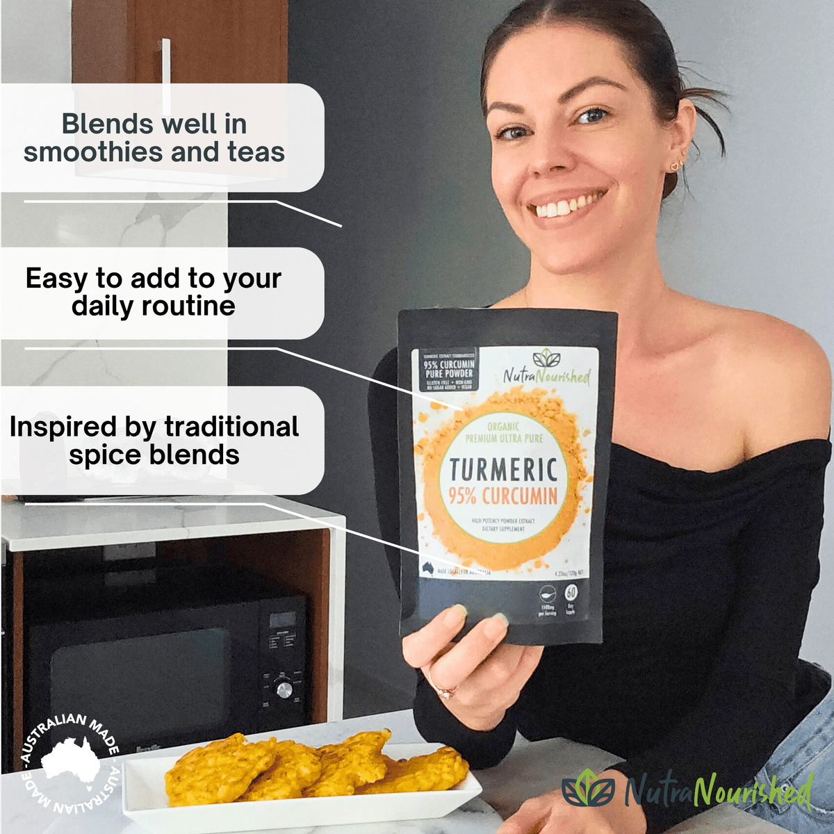 Pure Organic 95% Curcumin Powder (60g/1 month supply) - 1500mg of Turmeric Extract Buffered with Black Pepper
