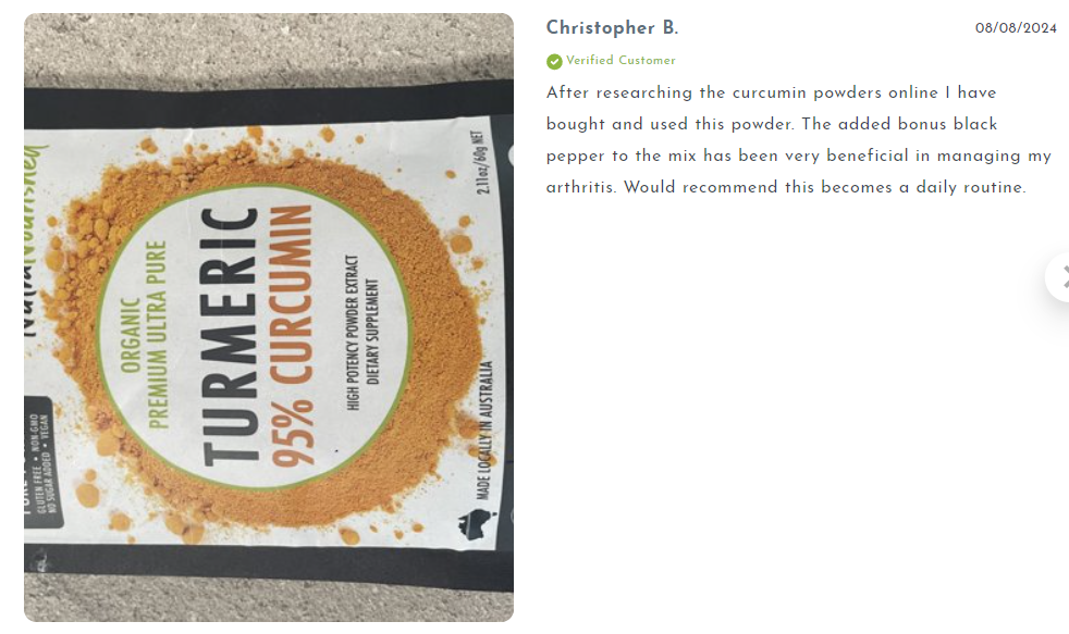 Vitamins & Supplements: Pure Organic 95% Curcumin Powder (60g/1 month supply) - 1500mg of Turmeric Extract Buffered with Black Pepper