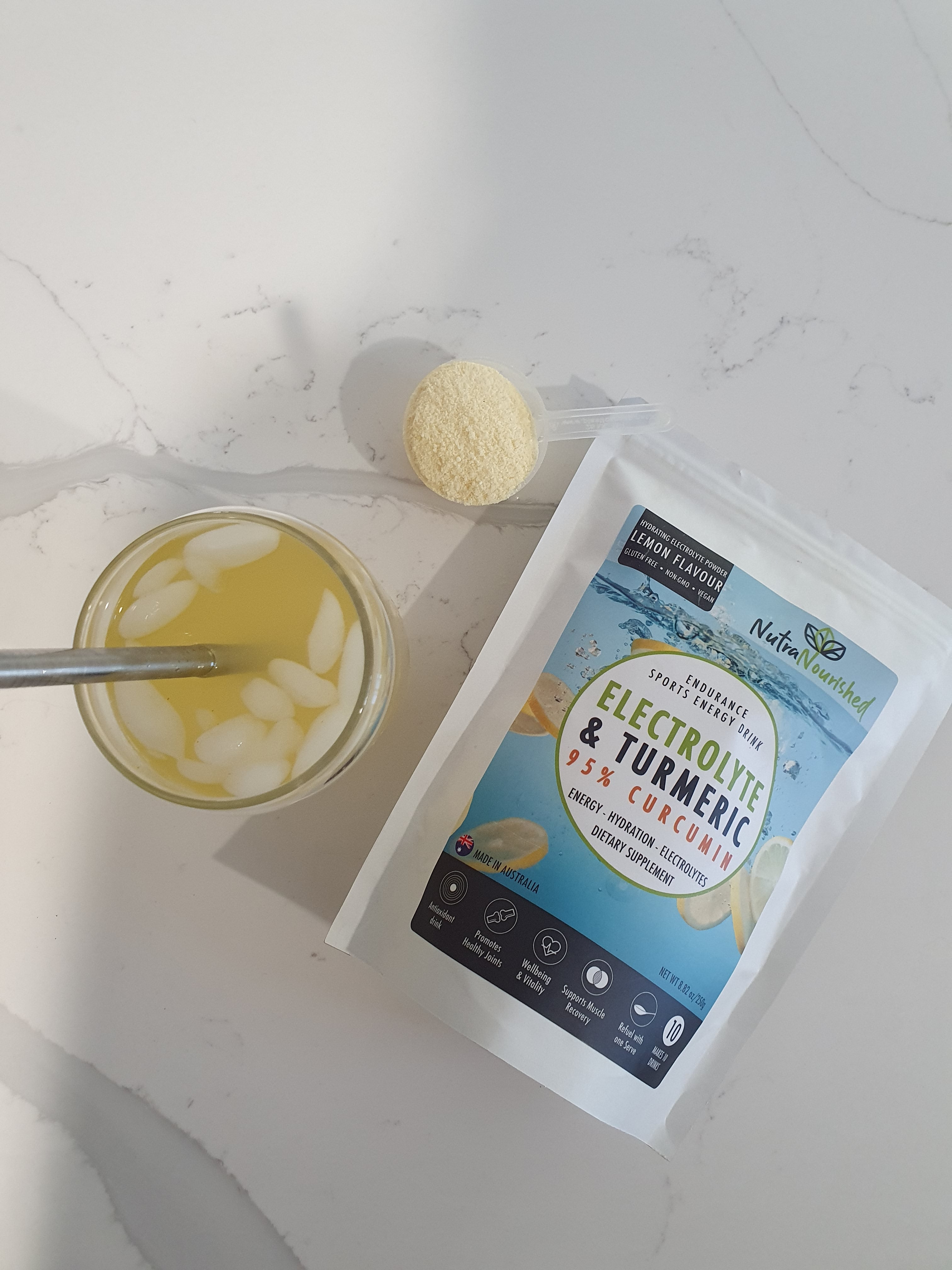Pharmaceutical Supplies: Electrolyte Powder & 95% Pure Organic Curcumin - Lemon Flavour, 250g