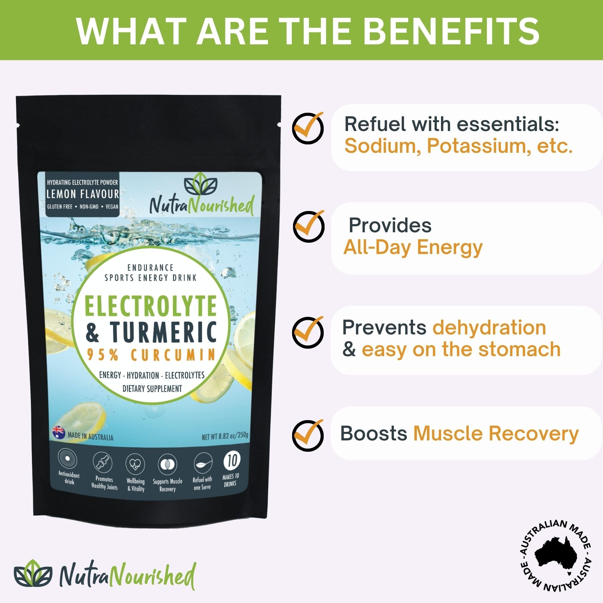 Pharmaceutical Supplies: Electrolyte Powder & 95% Pure Organic Curcumin - Lemon Flavour, 250g