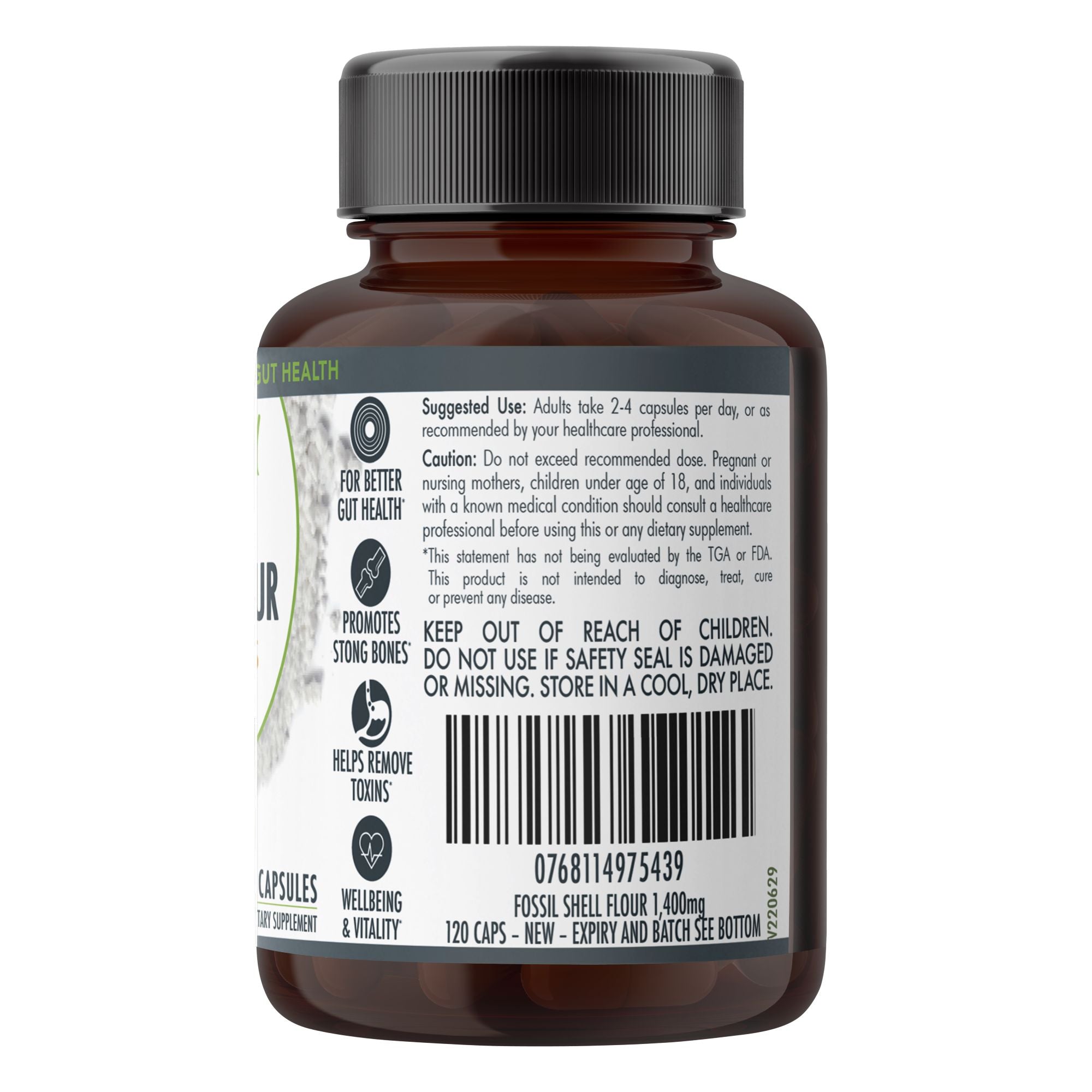 Vitamins & Supplements: Fossil Shell Flour Capsules (vegan)- Food Grade Diatomaceous Earth 120 caps