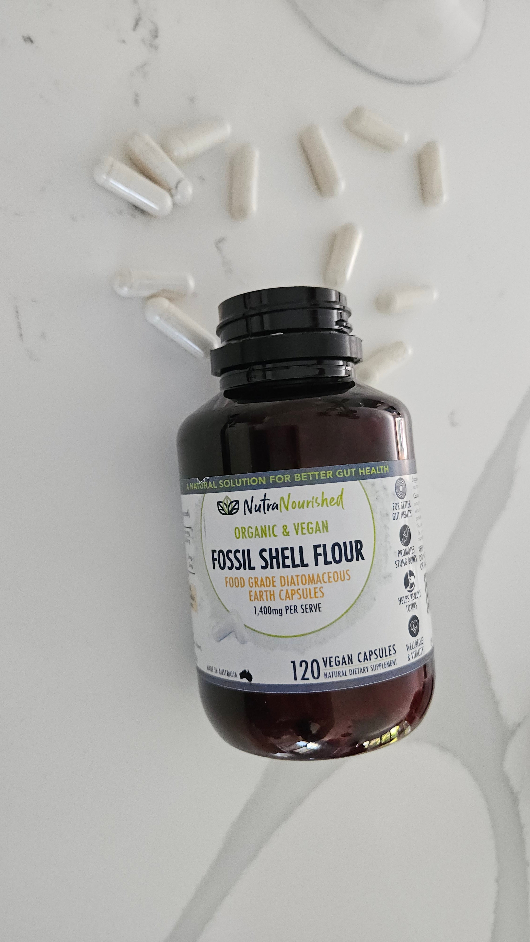 Vitamins & Supplements: Fossil Shell Flour Capsules (vegan)- Food Grade Diatomaceous Earth 120 caps