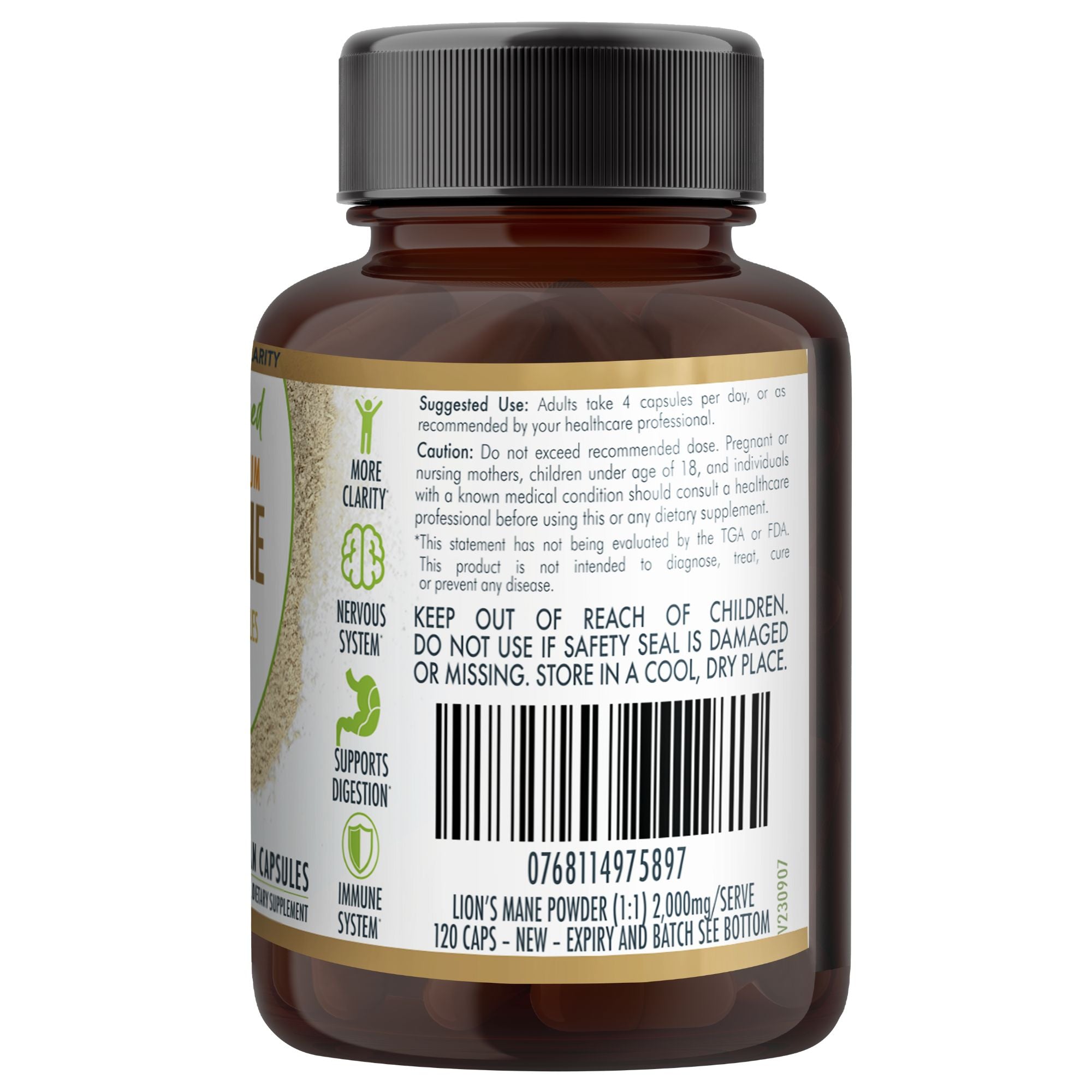 Vitamins & Supplements: Lion's Mane Mushroom Hericium erinaceus (2,000mg) 120 Vegan Capsules