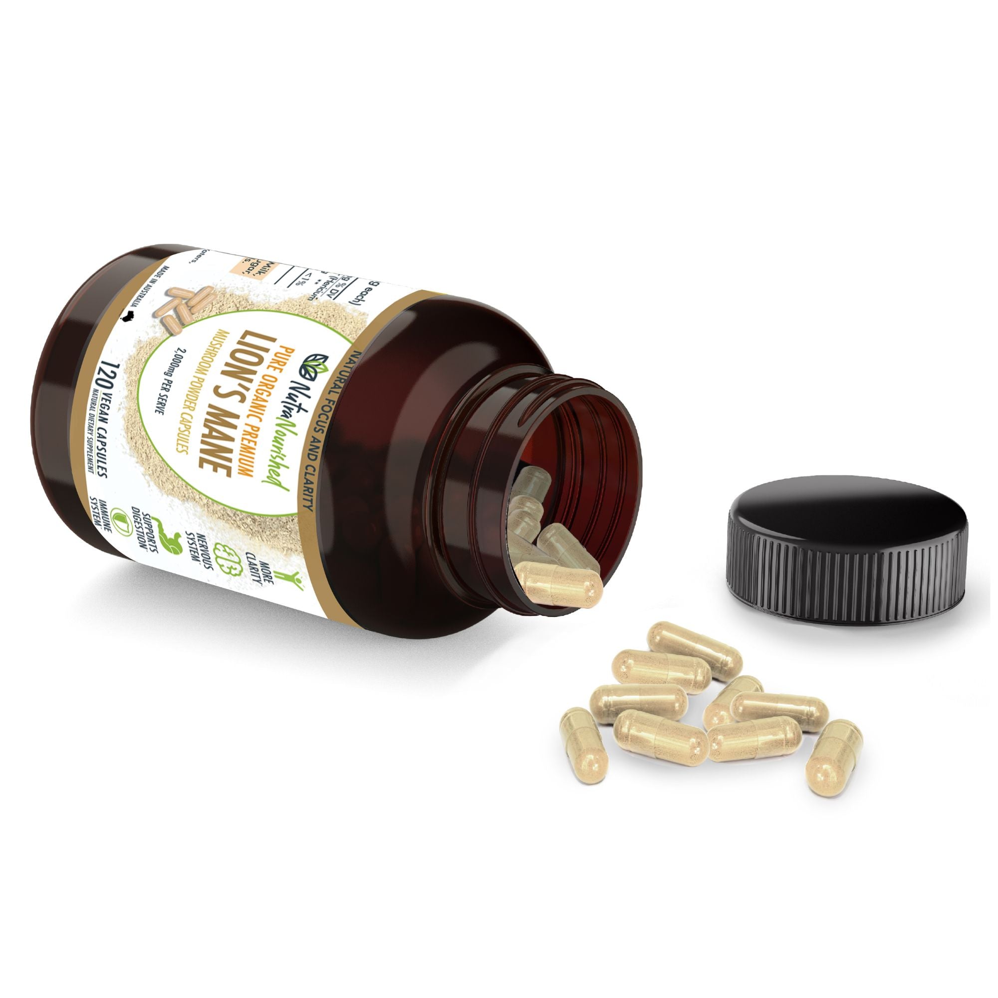 Vitamins & Supplements: Lion's Mane Mushroom Hericium erinaceus (2,000mg) 120 Vegan Capsules