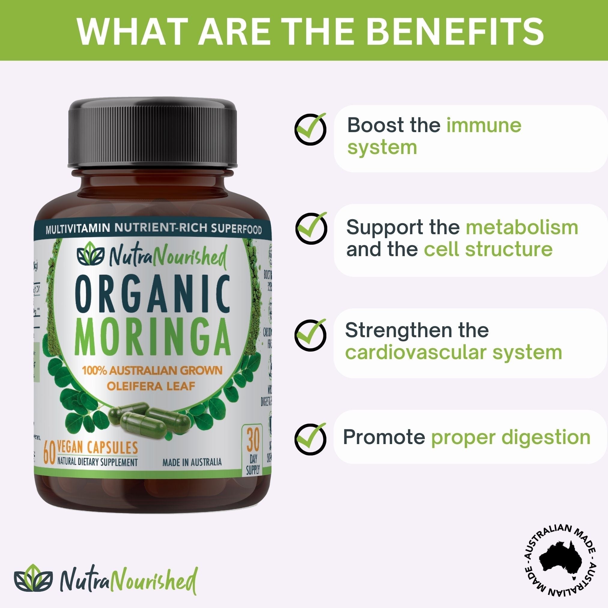 Vitamins & Supplements: REFILL BAG - Organic Moringa Leaf Capsules - 180 Vegan Capsules