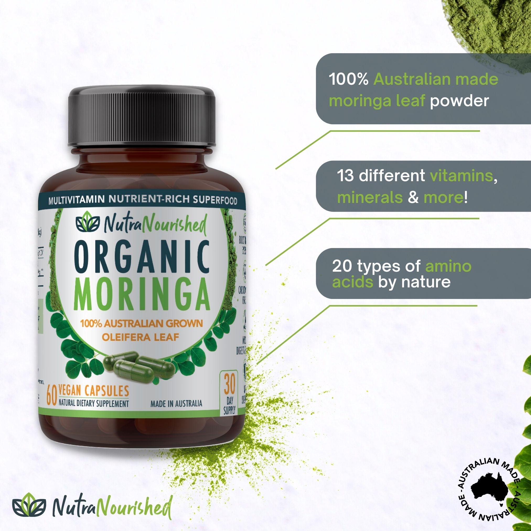 Vitamins & Supplements: REFILL BAG - Organic Moringa Leaf Capsules - 180 Vegan Capsules