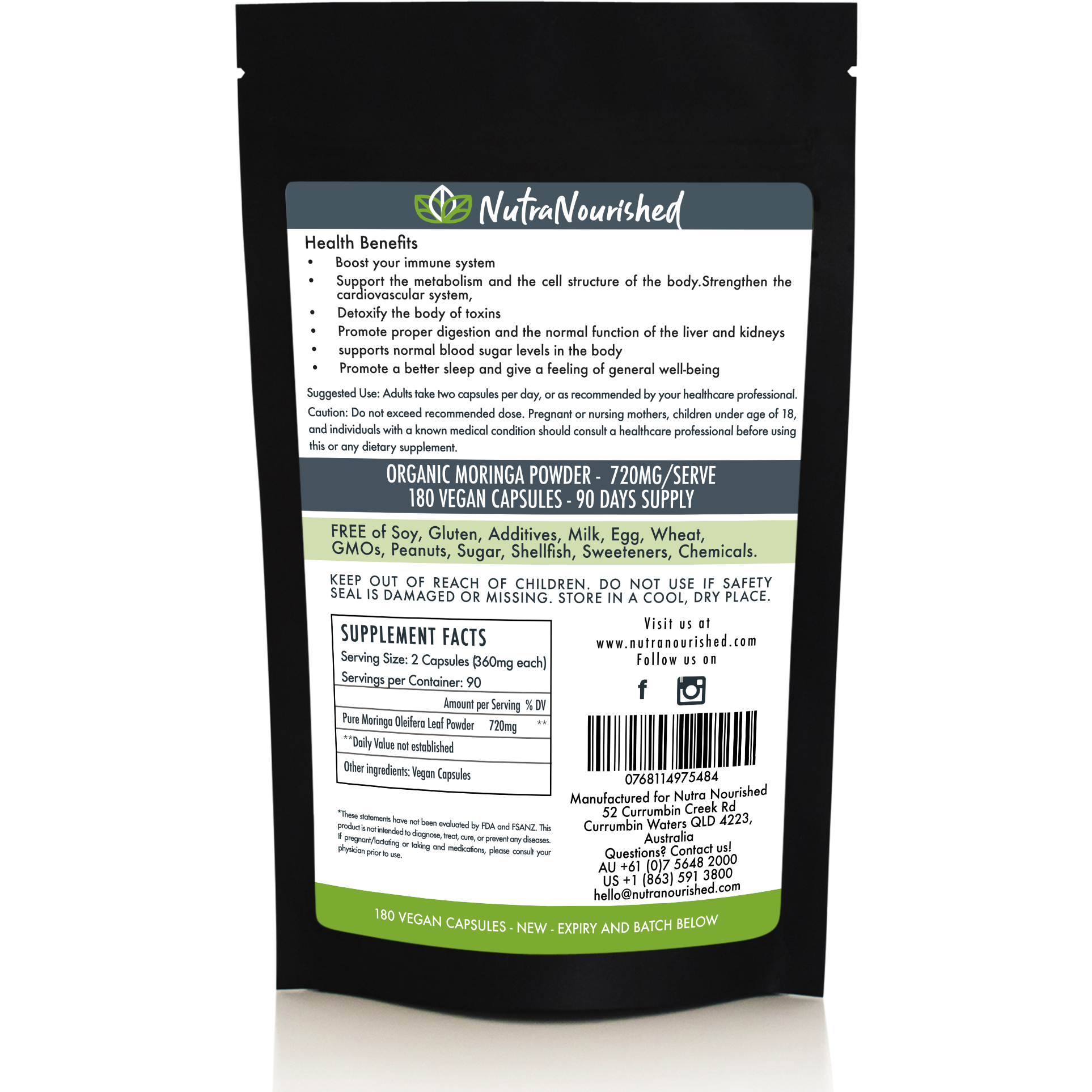 Vitamins & Supplements: REFILL BAG - Organic Moringa Leaf Capsules - 180 Vegan Capsules