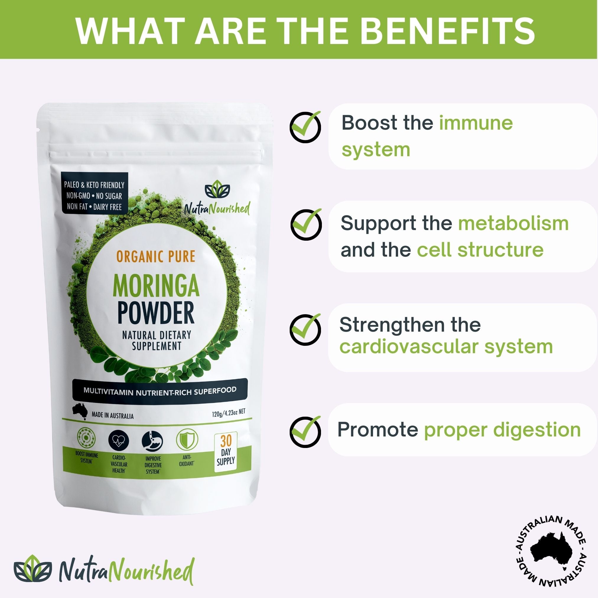 Vitamins & Supplements: Organic Pure Moringa Leaf Powder 120g