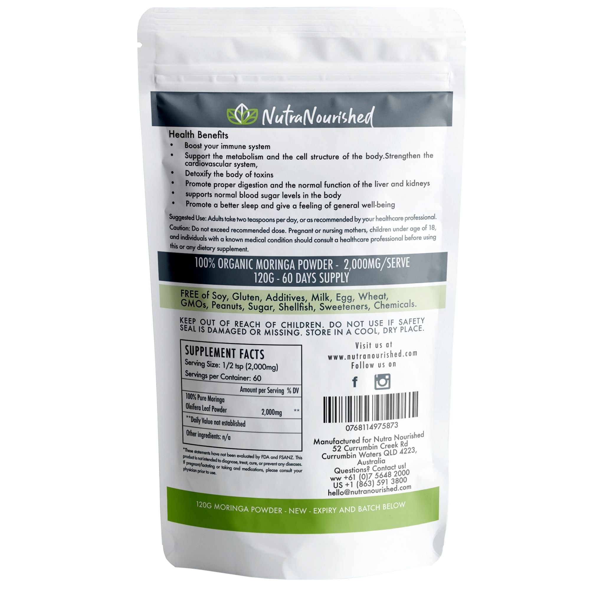 Vitamins & Supplements: Organic Pure Moringa Leaf Powder 120g