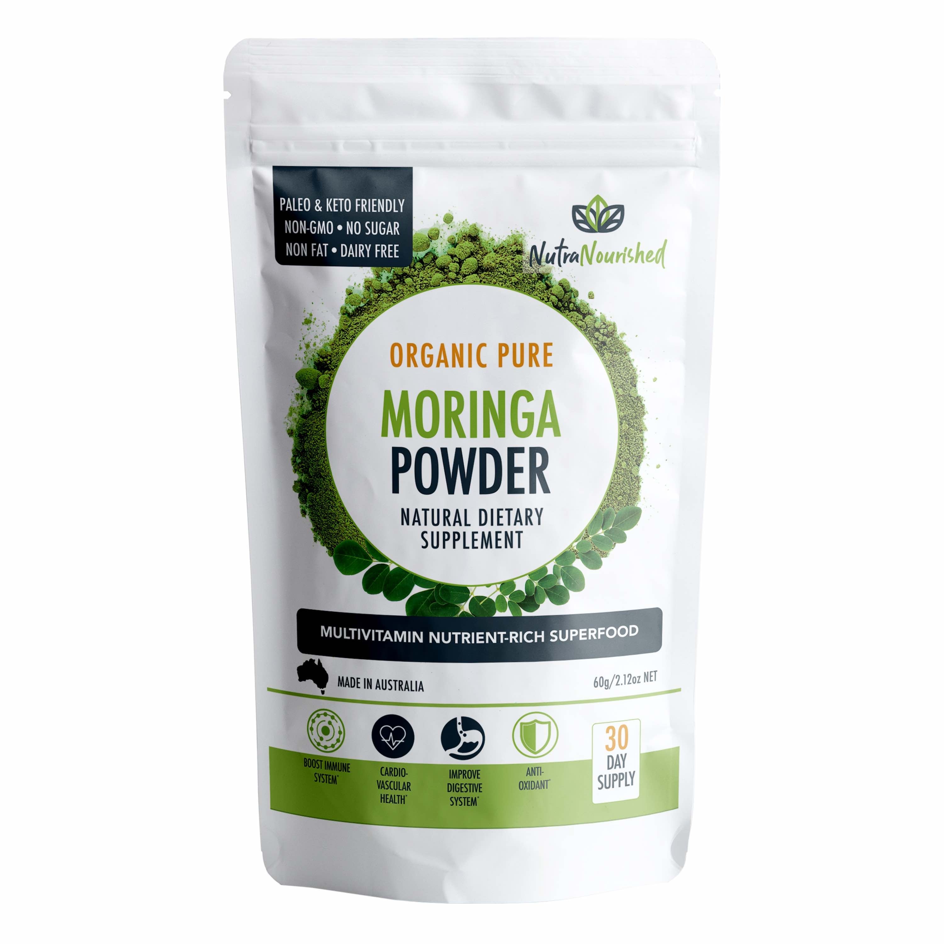 Vitamins & Supplements: Organic Pure Moringa Leaf Powder 60g