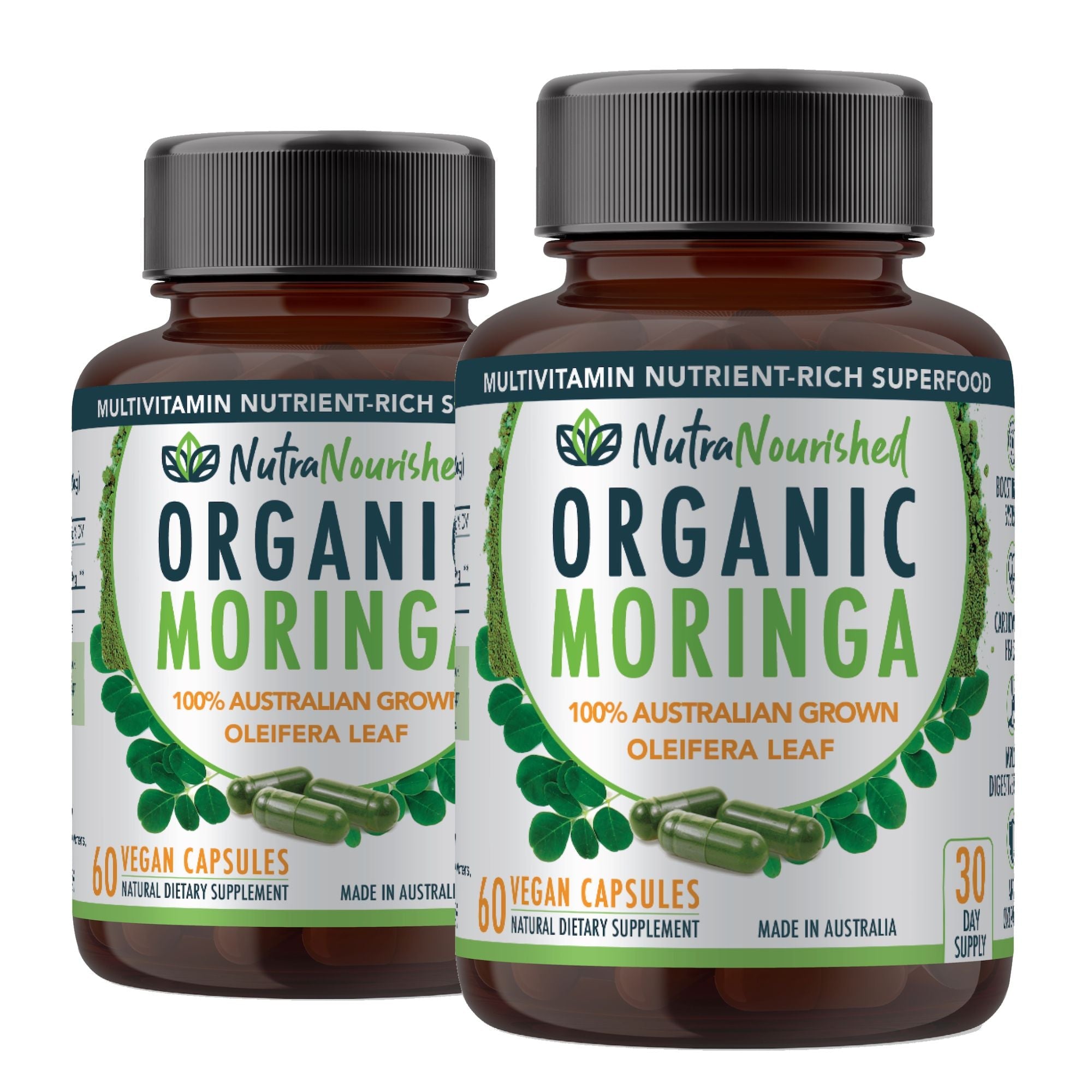 Vitamins & Supplements: VALUE BUNDLE: Organic Pure Moringa Leaf Capsules - Australian Grown - 2 x 60 Vegan Capsules (2 Months Supply)