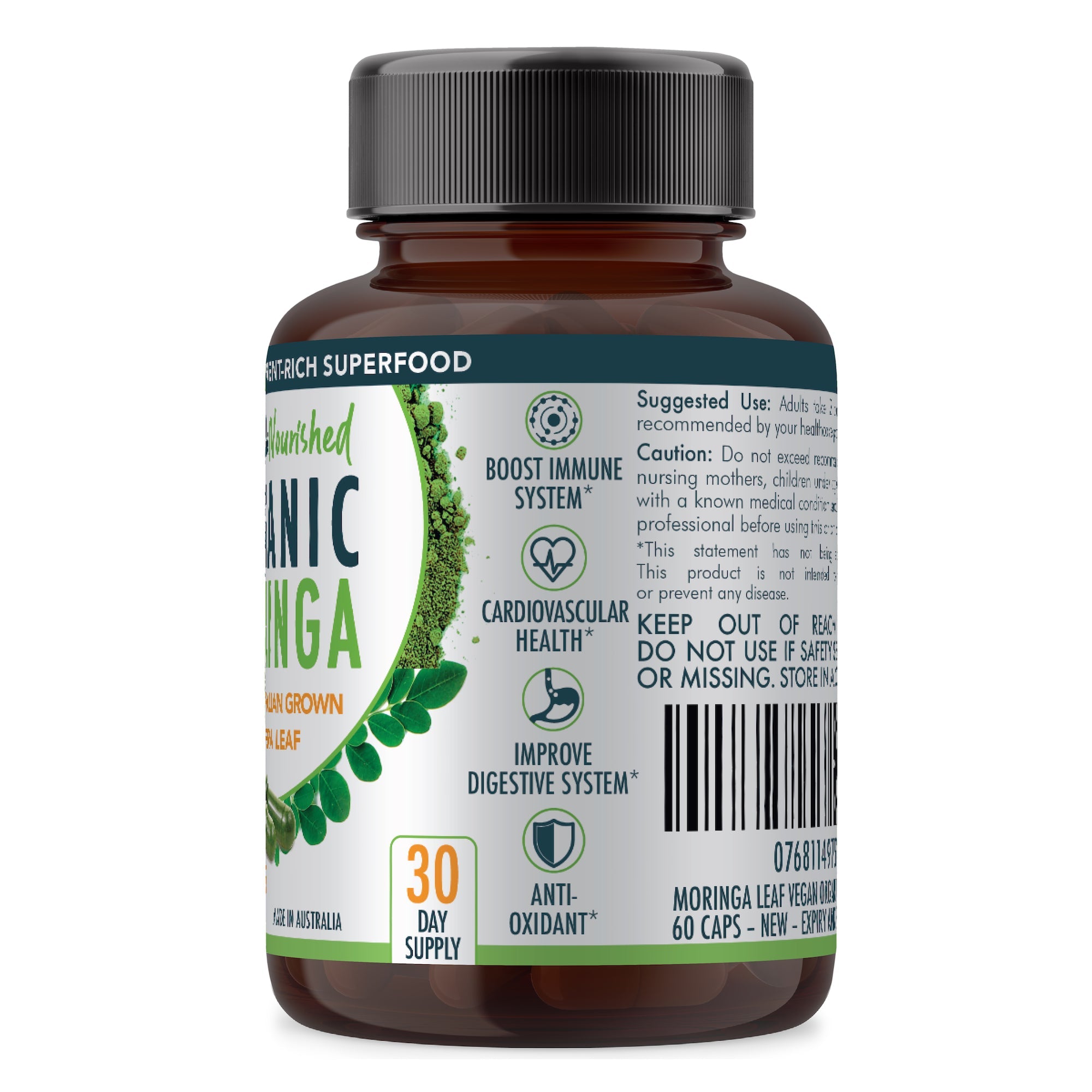 Vitamins & Supplements: VALUE BUNDLE: Organic Pure Moringa Leaf Capsules - Australian Grown - 2 x 60 Vegan Capsules (2 Months Supply)