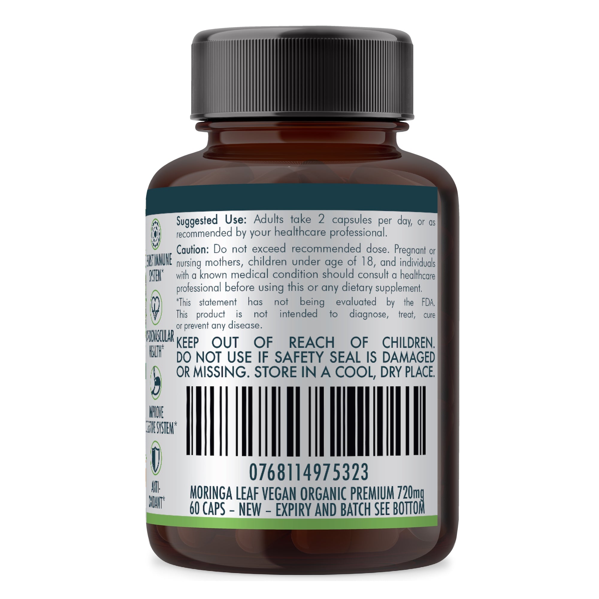 Vitamins & Supplements: VALUE BUNDLE: Organic Pure Moringa Leaf Capsules - Australian Grown - 2 x 60 Vegan Capsules (2 Months Supply)