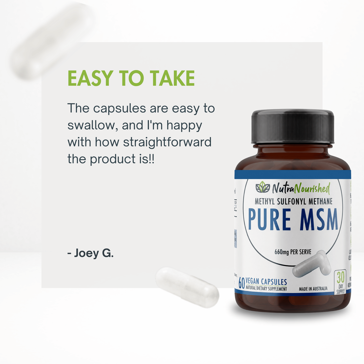 Pure MSM Capsules - Methyl Sulfonyl Methane - (660mg), 60 Vegan Capsules/1 Month