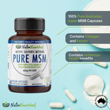 Pharmaceutical Supplies: Pure MSM Capsules - Methyl Sulfonyl Methane - (660mg), 60 Vegan Capsules/1 Month