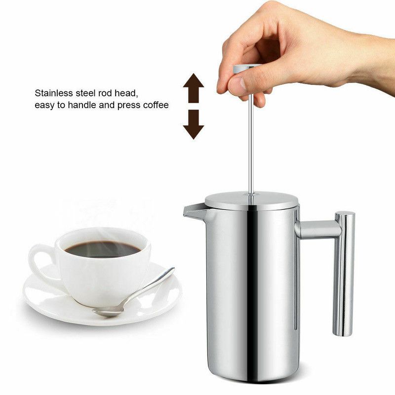 Silver French Press Coffee Maker 1000ml with Coffee Bean Can + Extra Filter Gift Set