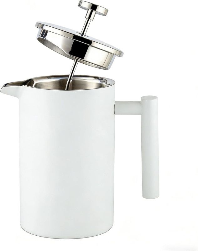 White French Press Coffee Maker 1000ml with Coffee Bean Can + Extra Filter Gift Set