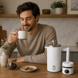 White French Press Coffee Maker 1000ml with Coffee Bean Can + Extra Filter Gift Set