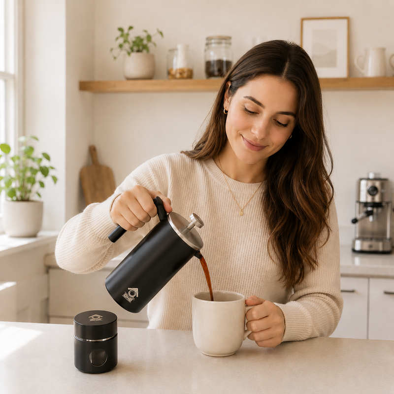 Black French Press Coffee Maker 350ml with Coffee Bean Can + Extra Filter Gift Set