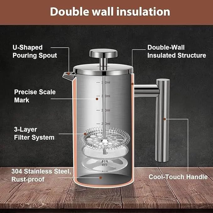 Black French Press Coffee Maker 350ml with Coffee Bean Can + Extra Filter Gift Set