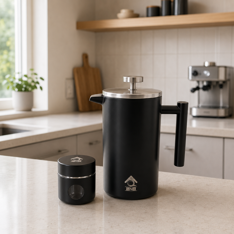 Black French Press Coffee Maker 350ml with Coffee Bean Can + Extra Filter Gift Set