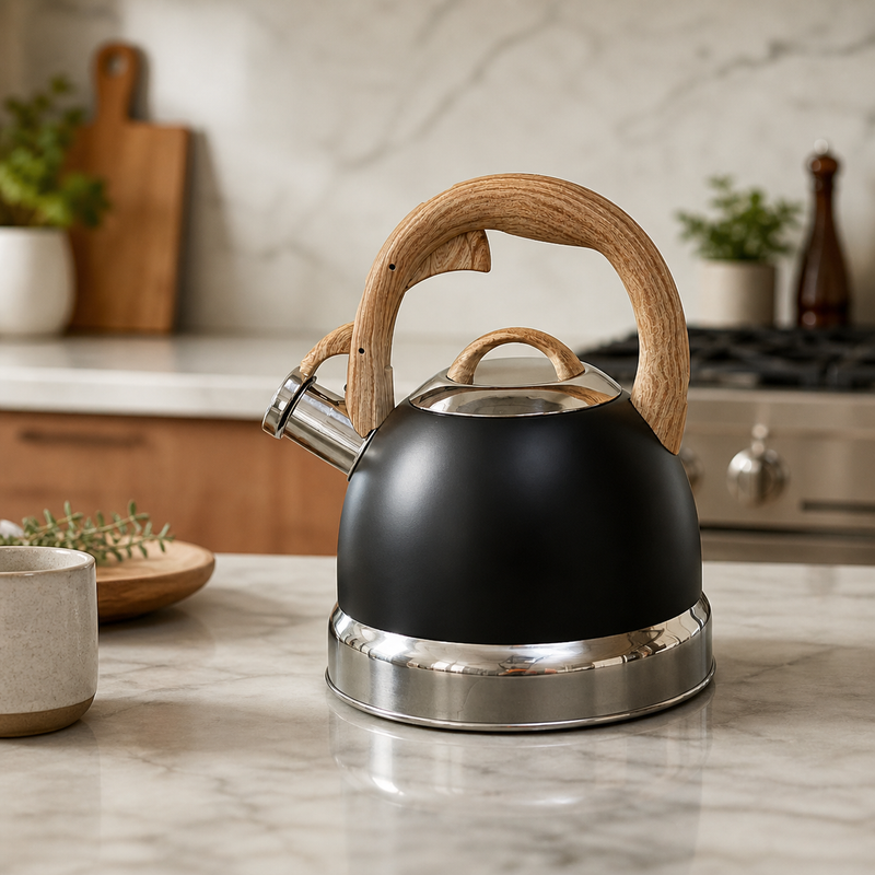 2.9L Whistling Kettle Stainless Steel Foldable Handle Camping Home Office Black