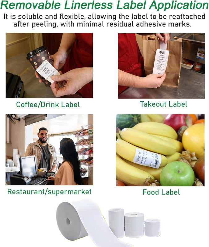 6 Rolls Linerless Printing Label Paper 80 mm × 52 m for Takeaway Shop Restaurant