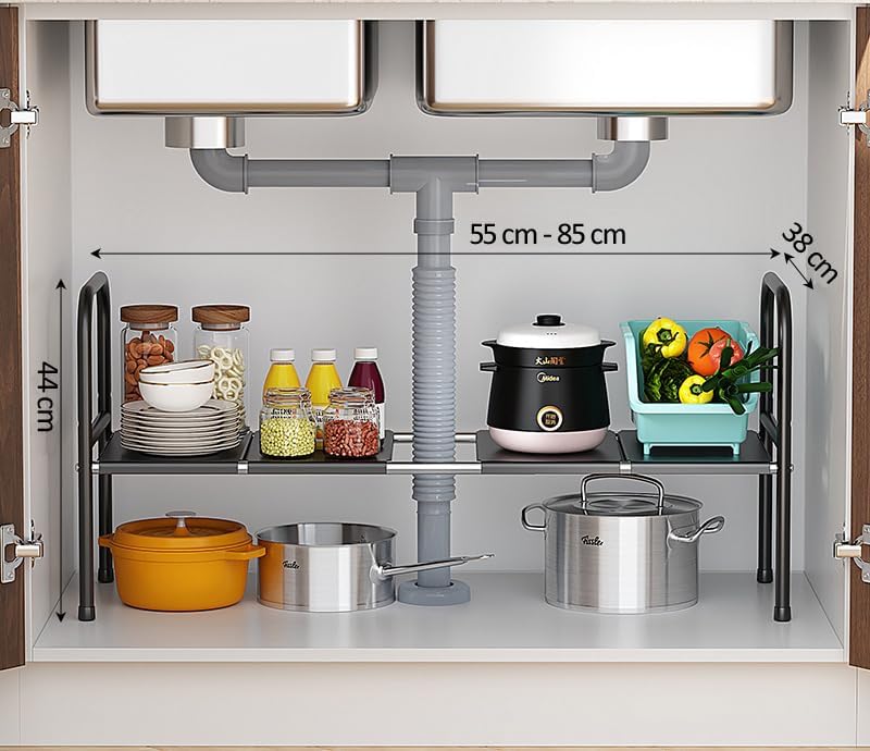 Storage Cabinets & Lockers: Extendable Storage Rack Under Sink Shelf  Kitchen Organizer black