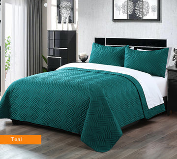 Bed Valances: 3 piece embossed comforter set king teal