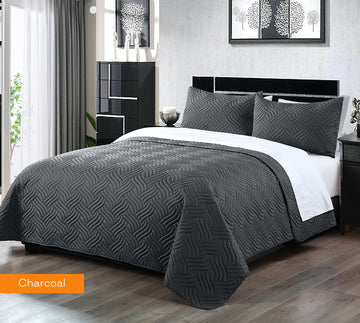 Quilts & Duvets: 3 piece embossed comforter set queen charcoal
