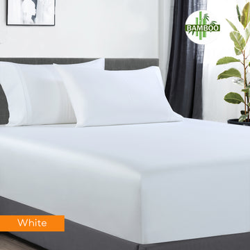 Bed Sheets: 400 thread count bamboo cotton 1 fitted sheet with 2 pillowcases queen white