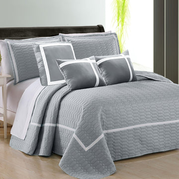 Bed Valances: 6 piece two tone embossed comforter set king silver