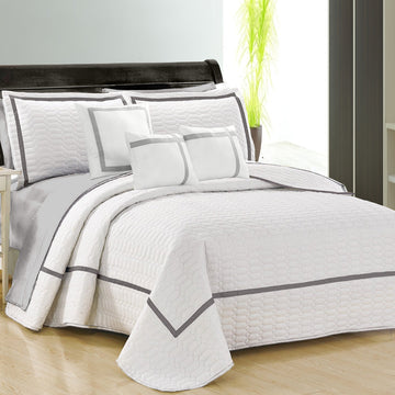 Quilts & Duvets: 6 piece two tone embossed comforter set queen white